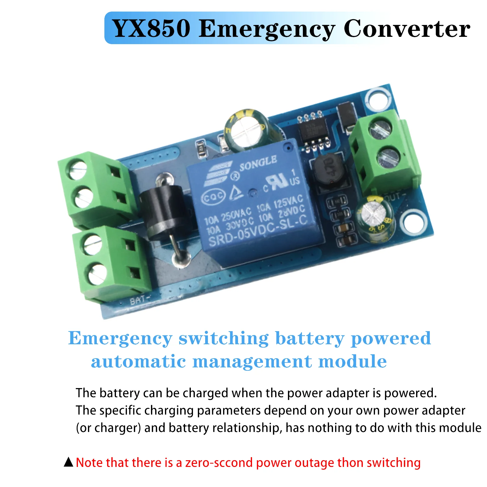 YX850 Power Failure Automatic Switching Standby Battery Lithium Module DC 5V-48V UPS Emergency Converter 12V 24V 36V