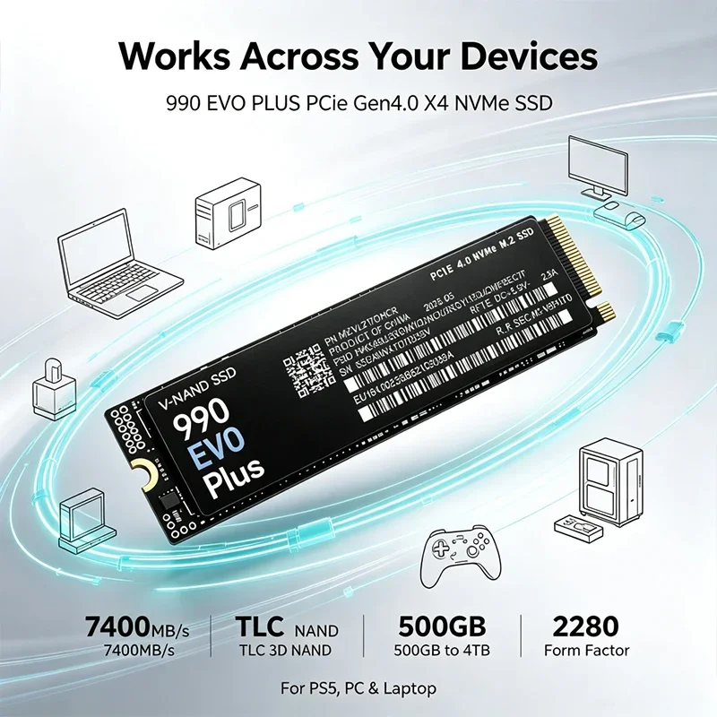 7400MB/s Internal M.2 NVMe SSD 990 EVO Plus PCIe Gen4.0 X4 TLC 3D NAND 500GB 1TB 2TB 4TB 2280 Gaming Drive For PS5 PC Laptop