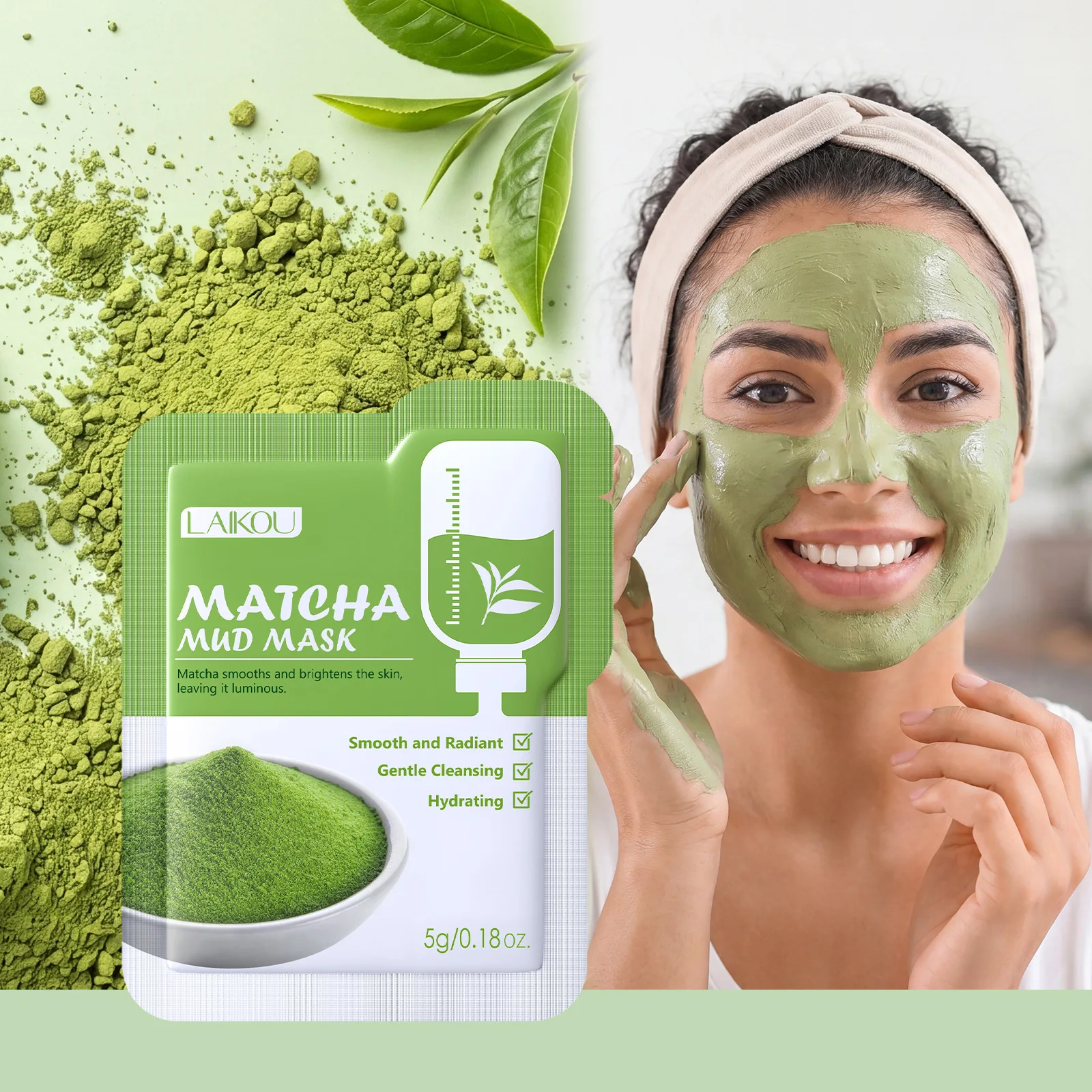LAIKOU Matcha Mud Mask 5g Gentle Cleansing Hydrating Brightening Smooth Radiant Skin Facial Mask