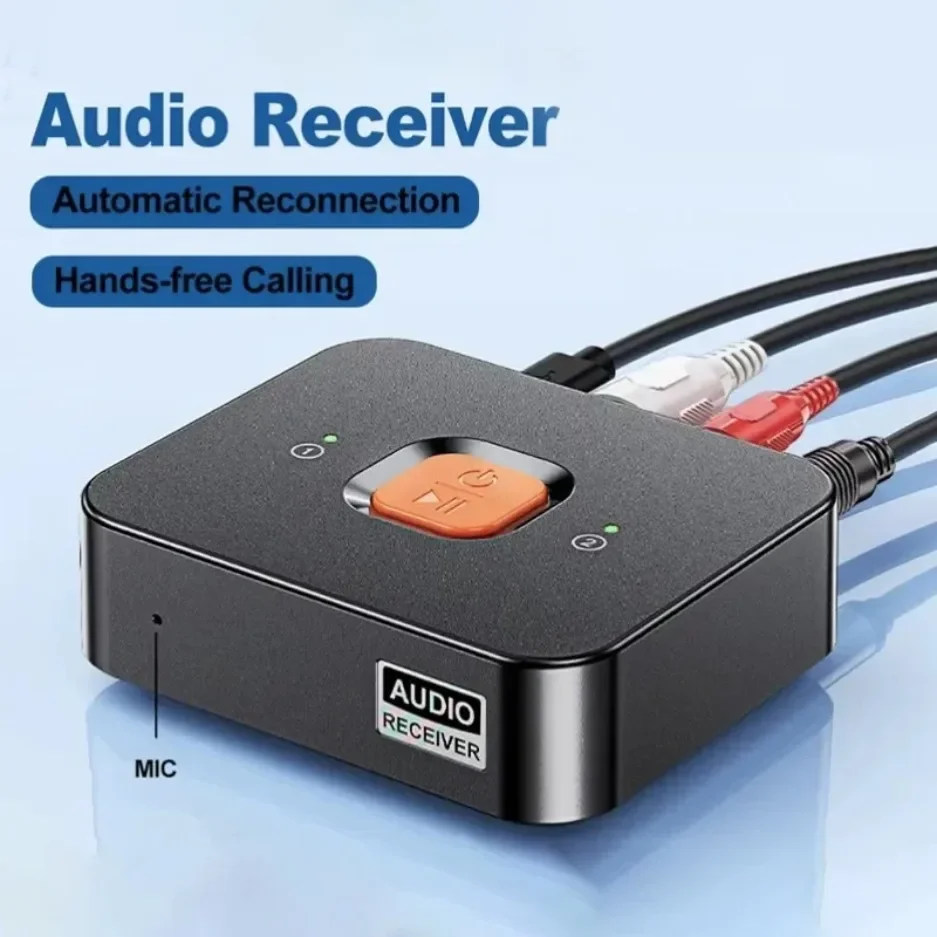 Bluetooth 6.0-Empfänger, 3,5-mm-AUX-Anschluss, RCA, kabelloser Adapter mit integriertem Mikrofon, Stereo-Musik, kabelloser Adapter für Heimlautsprecher/Verstärker.