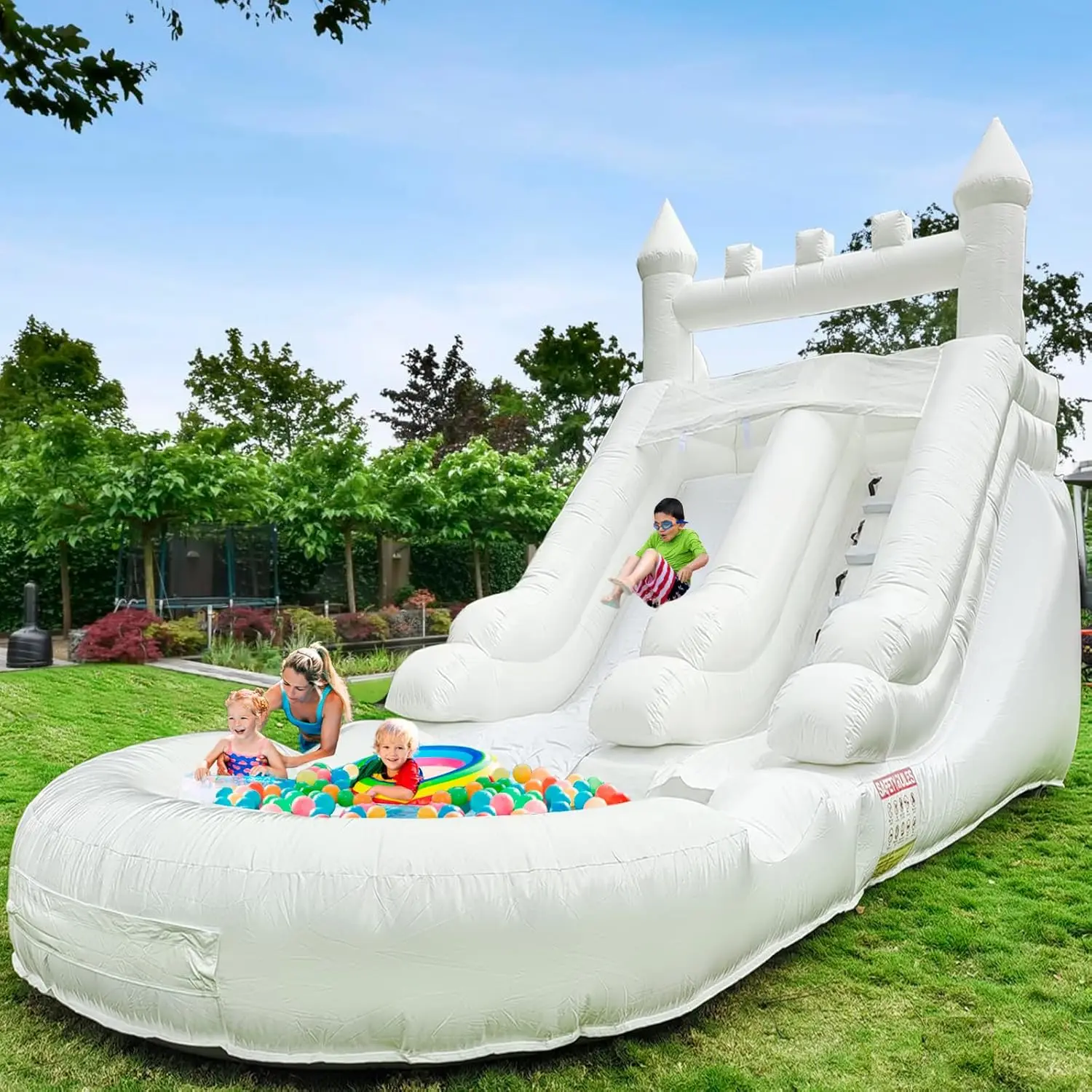 Commercial Grade White Inflatable Water Slide with Splash Pool Bouncy Castle for Adults and Kids Includes Blower Customization