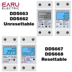 AC230V 50/60Hz 60/80A Single Phase LCD Digital Display Wattmeter Power Consumption Energy Din Rail Electric Meter kWh backlight