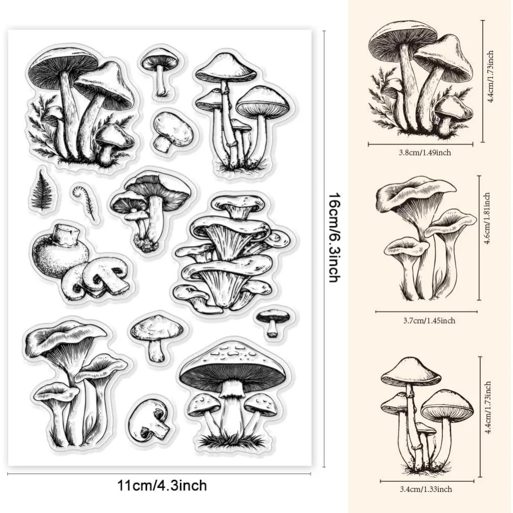 1 Sheet Clear Stamp Mushroom Retro Rubber Clear Stamps Transparent  Stamps   DIY Scrapbooking Card Decoration 6.3x4.3 Inches