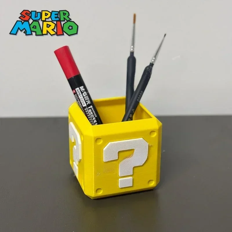Caja de punto de interrogación de Super Marios Bros, portalápices de escritorio de oficina, portalápices de plástico, estuche cuadrado para vasos, contenedor, organizador de juguete