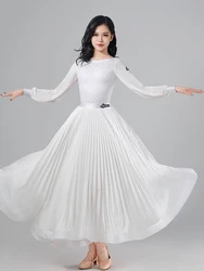 2024 Children Modern Dance Dress For Girls White Long Sleeved Waltz Skirt Suit Chacha Ballroom Dance Performance Wear DQS16950