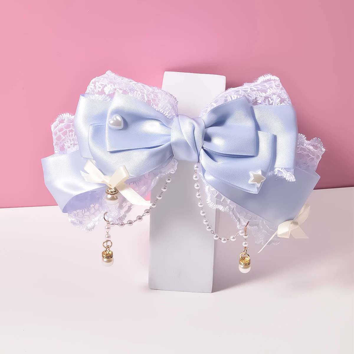 1 Women\'s Polyester ribbon Lace Lace Pearl chain Internet celebrity big bow tie hairpin Fashion personality Sweet and cute cheap