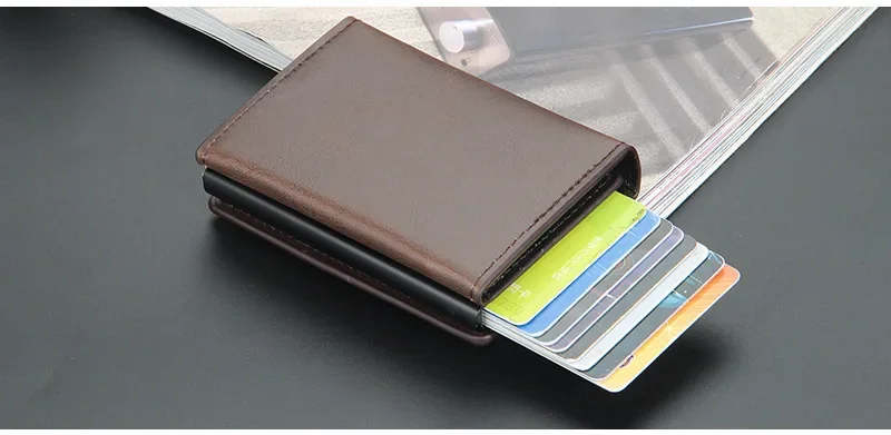 Magnetische RFID-blockierende Kreditkarteninhaber Männer Brieftaschen Anti-Diebstahl Aluminium Metall Pu Leder Kleine Pop-Up Brieftasche Karteninhaber Fall – Detail 15