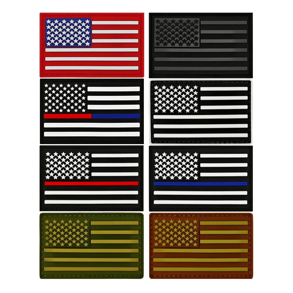 United States of America US USA PVC Rubber Flag Patches Thin Blue Red Line Fastener Appliques Flags Badges For Clothing Backpack
