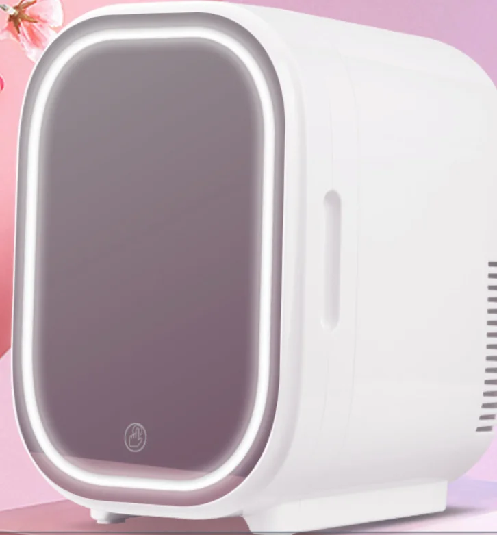 ثلاجة مستحضرات التجميل المحمولة سعة 8 لتر - مبرد تجميل صغير مع مرآة LED للعناية بالبشرة (12 فولت، وردي، قابل للتخصيص، استخدام غرفة النوم/المكتب) ​