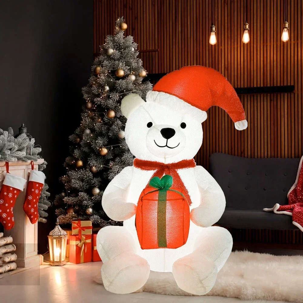 120cm Inflatable Plush Bear Christmas Decoration LED Lighted Polar Bear Blow Up Xmas Party Decor for Home Holiday Ornament