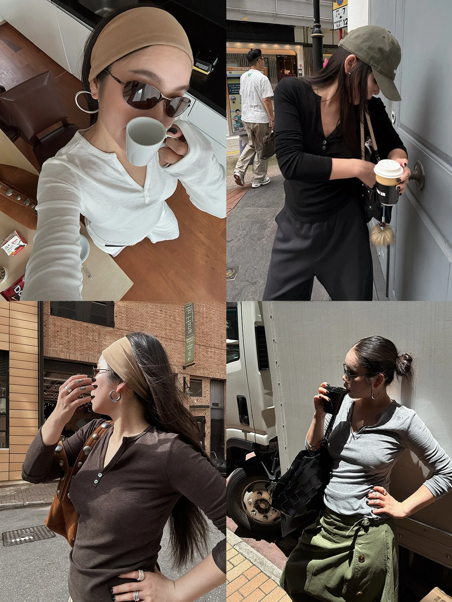 

Slim Fit Long Sve V-Ne T-irt Women's 2025 New Sle Two Buttons Silk Blend Top in Bla White And ey Colors