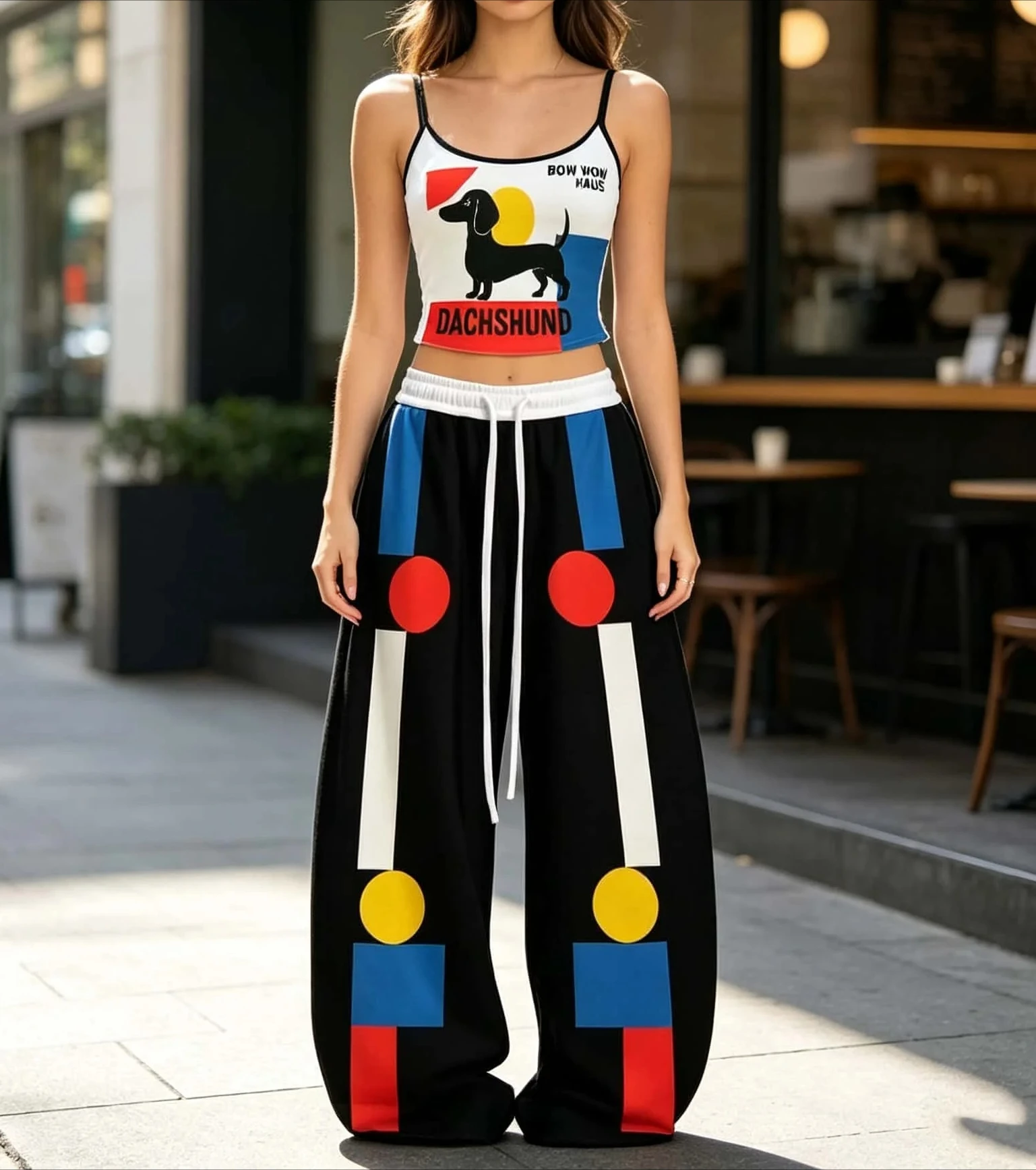 2026 Y2K Minimalist Abstract T-Shirt for Kids, Adults, Men and Women, Vest with Geometric Print, Loose Wide-Leg Casual Pants