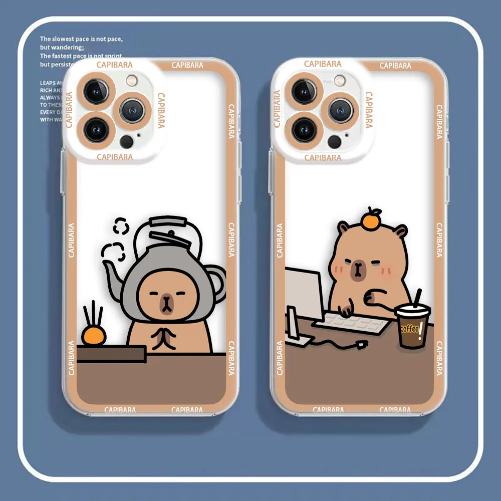 Cartoon Cute khaki Capybara Cover Clear Phone Case For VIVO V20 V21 V23 V25 V27 V27E V29E Y15S Y16 Y17 Y19 Y20 Y21 Y22S 5G Case