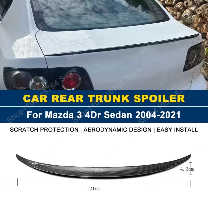 For Mazda 3 4Dr Sedan 2004-2021 2005 2006 2007 2008 2009 2010 2011 Car Rear Trunk Lip Spoiler Wing Soft Plastic Glossy Black