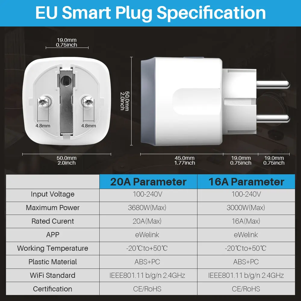 eWelink WiFi Smart Plug 16A/20A EU Smart Socket With Power Monitor Timing Support Alexa Google Home Yandex Alice SmartThings