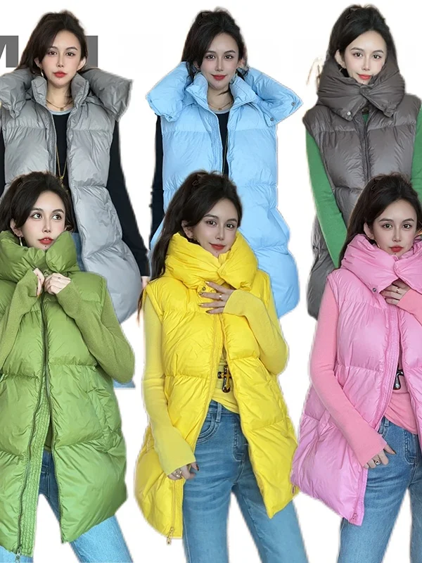 

Новая зимняя корейская удлиненная женская утепленная жилетка с капюшоном, свободного кроя, из полиэстера, для повседневной носки