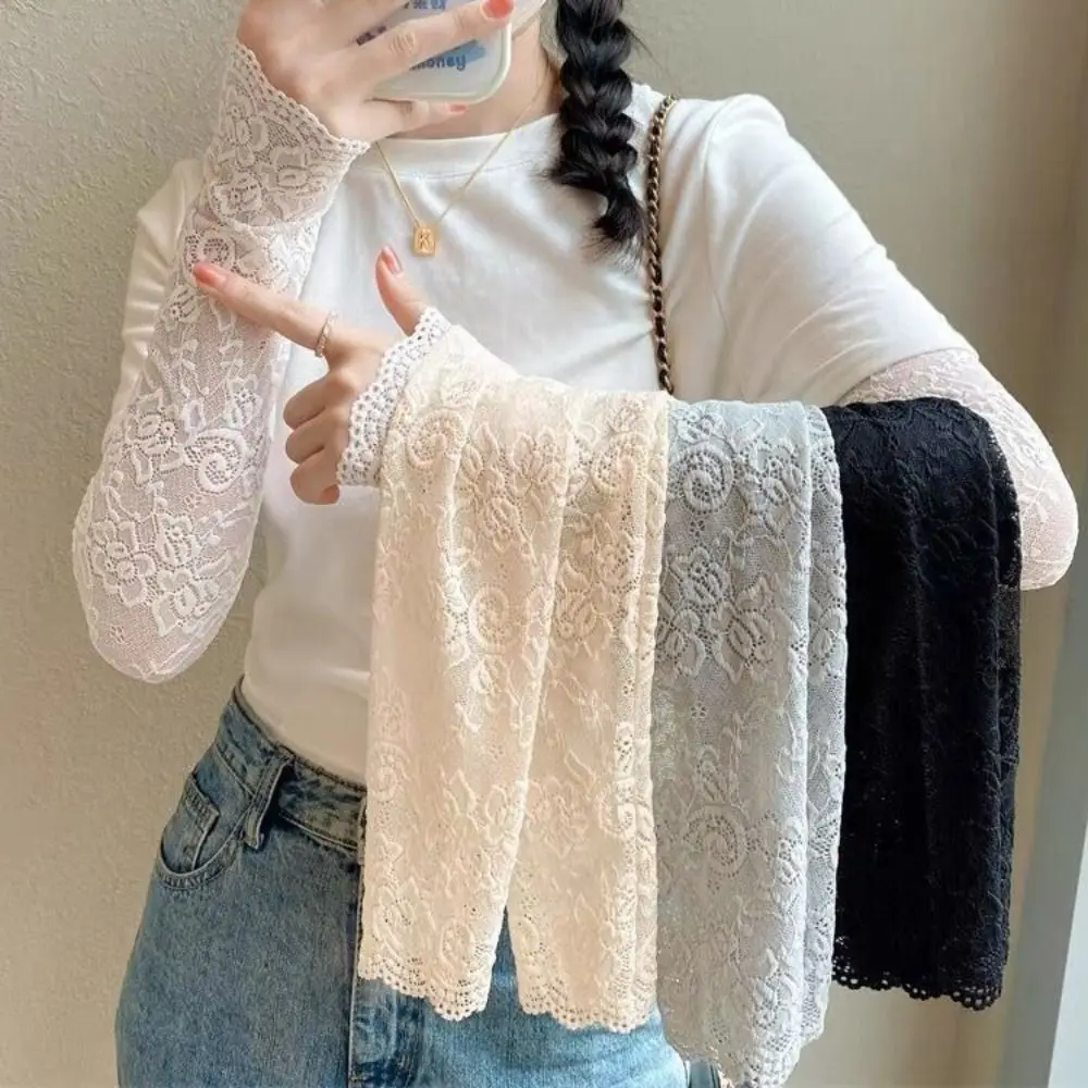 Anti-UV Lace Ice Silk Sleeves UV Insulation Long-sleeved Glove Sunscreen Sleeve Arm Covers Sun Protection Cycling Gloves Driving