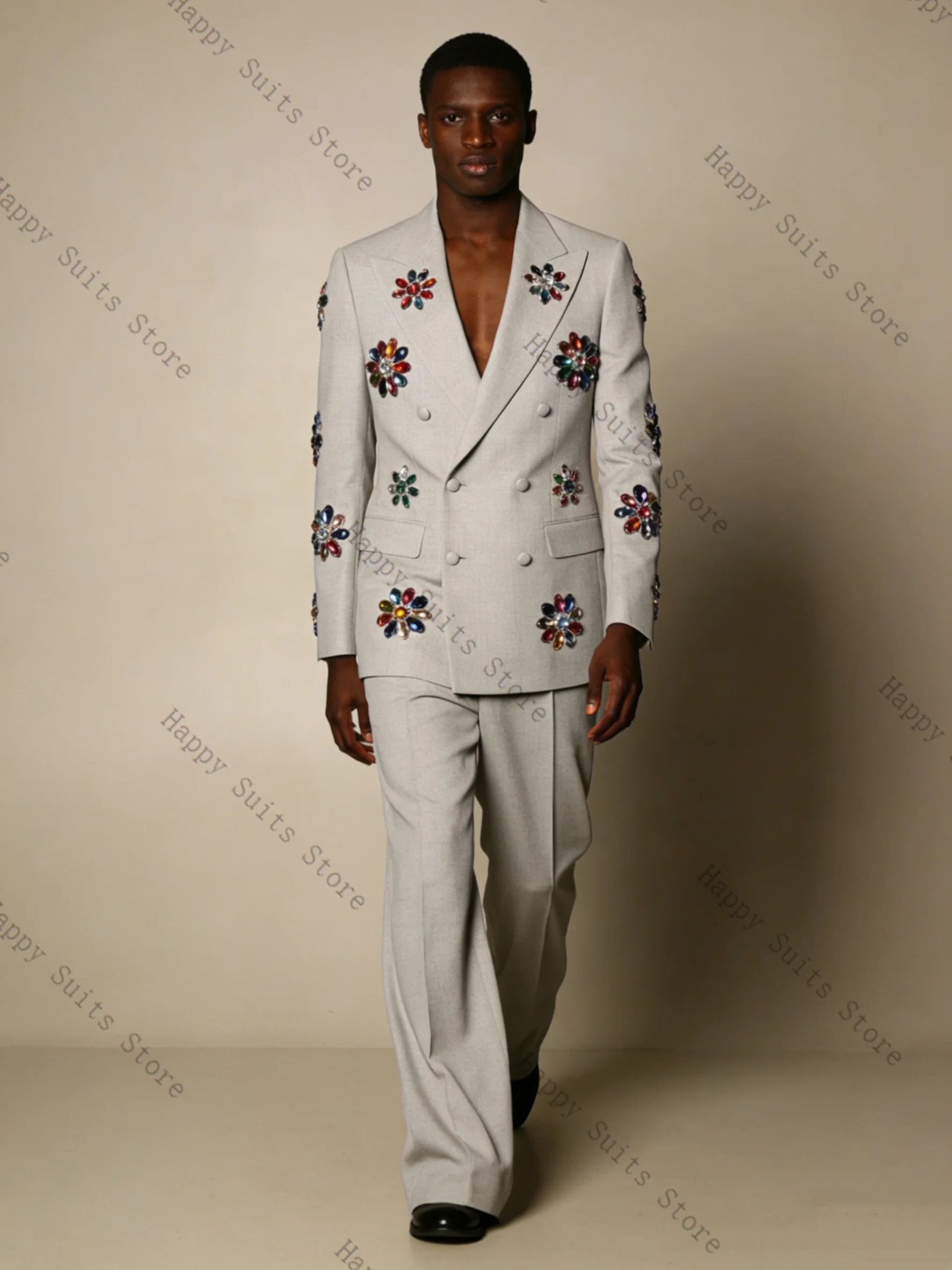 

Crystals Luxury Men Suit Set 2 Pcs Groom Blazer+Pants Trousers Cotton Formal Office Coat Wedding Tuxedo Customized Jacket Outfit