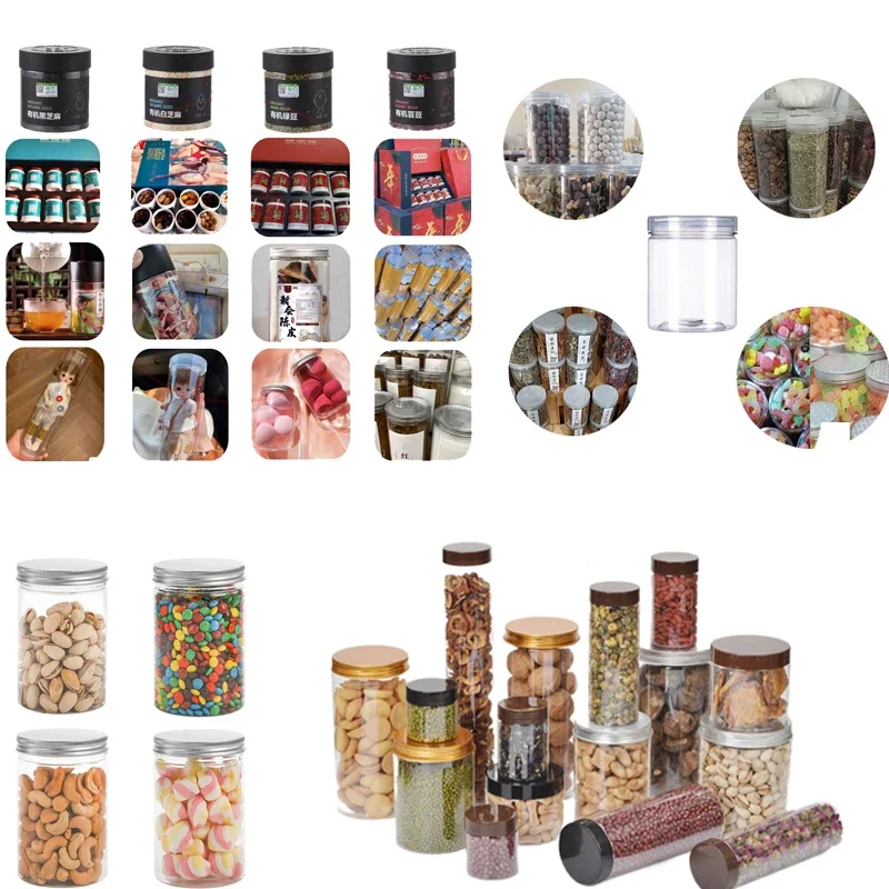 5Pcs 100ml-420ml aluminum lid clear plastic sealed jar Round food packaging container Nut biscuit candy sample storage bottles