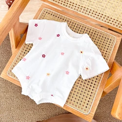 2024 Newborn Summer Baby Romper Floral Print Round Neck Short Sleeved Cotton Girls Child Clothing Jumpsuit 0-18M Infant Bodysuit