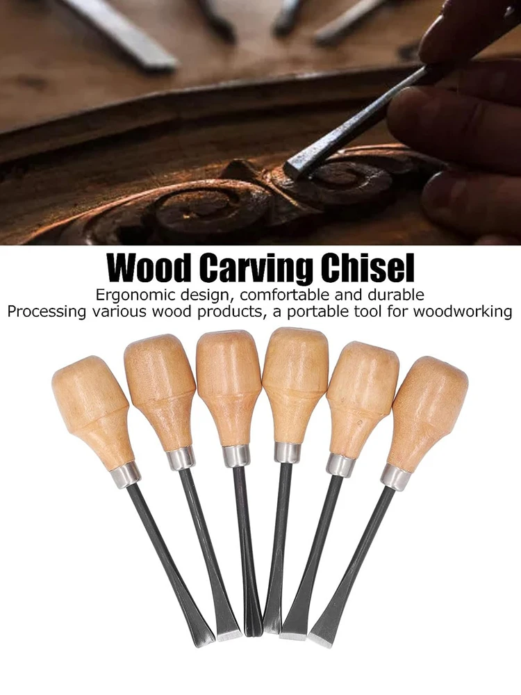 6Pcs 130mm Wood Carving Chisel Hand Knife Wood Carving Tools Professional Woodworking Graver Chisel Kit Gouges Cutting Tools