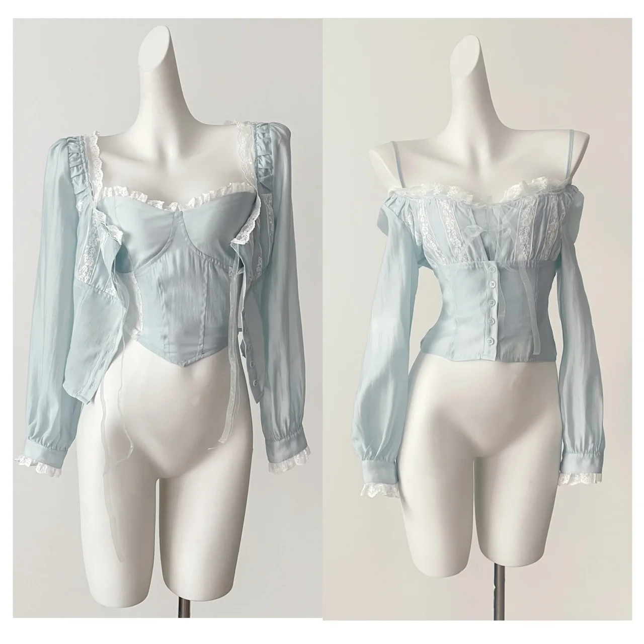 

Spring Summer Women Vintage Y2k Shoujo Two Piece Sets Long Sleeve Shirt 2000s Aesthetic Design Blouses + Cami Coquette Gyaru