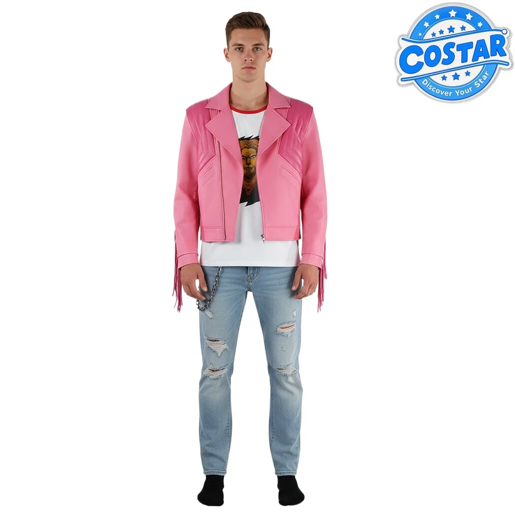 

Game MC Movie Cosplay Costume The Garbage Man Pink Tassel Jacket Garrett Garrison Halloween Party Outfit Clothes for Men Adults