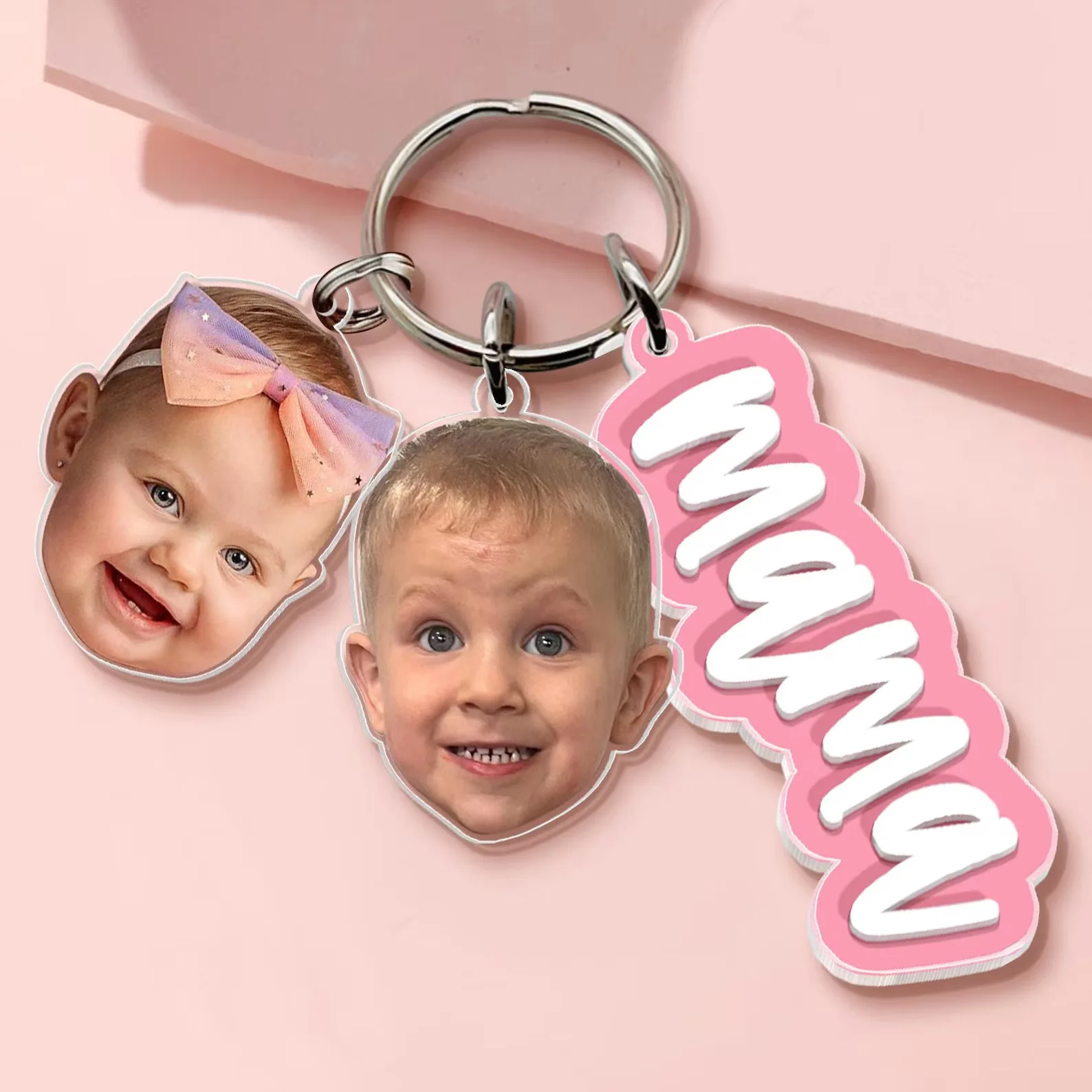 Custom Photo Name Keychain Personalized Kids Face Acrylic Keyring Custom Text Photo Gift For Family Picture Portrait Key Holder