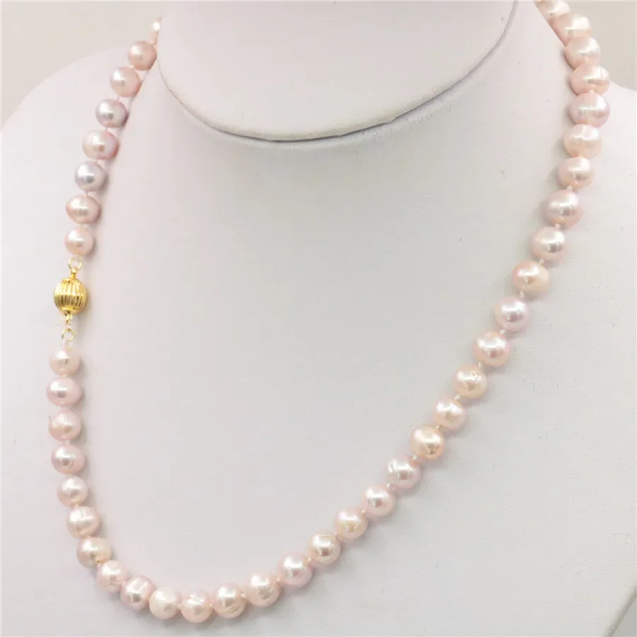 8-9mm Pink Purple Akoya Cultured Pearl Necklace Women Fashion Jewelry Making Design Mother\'s Day gifts Natural Stone 18\