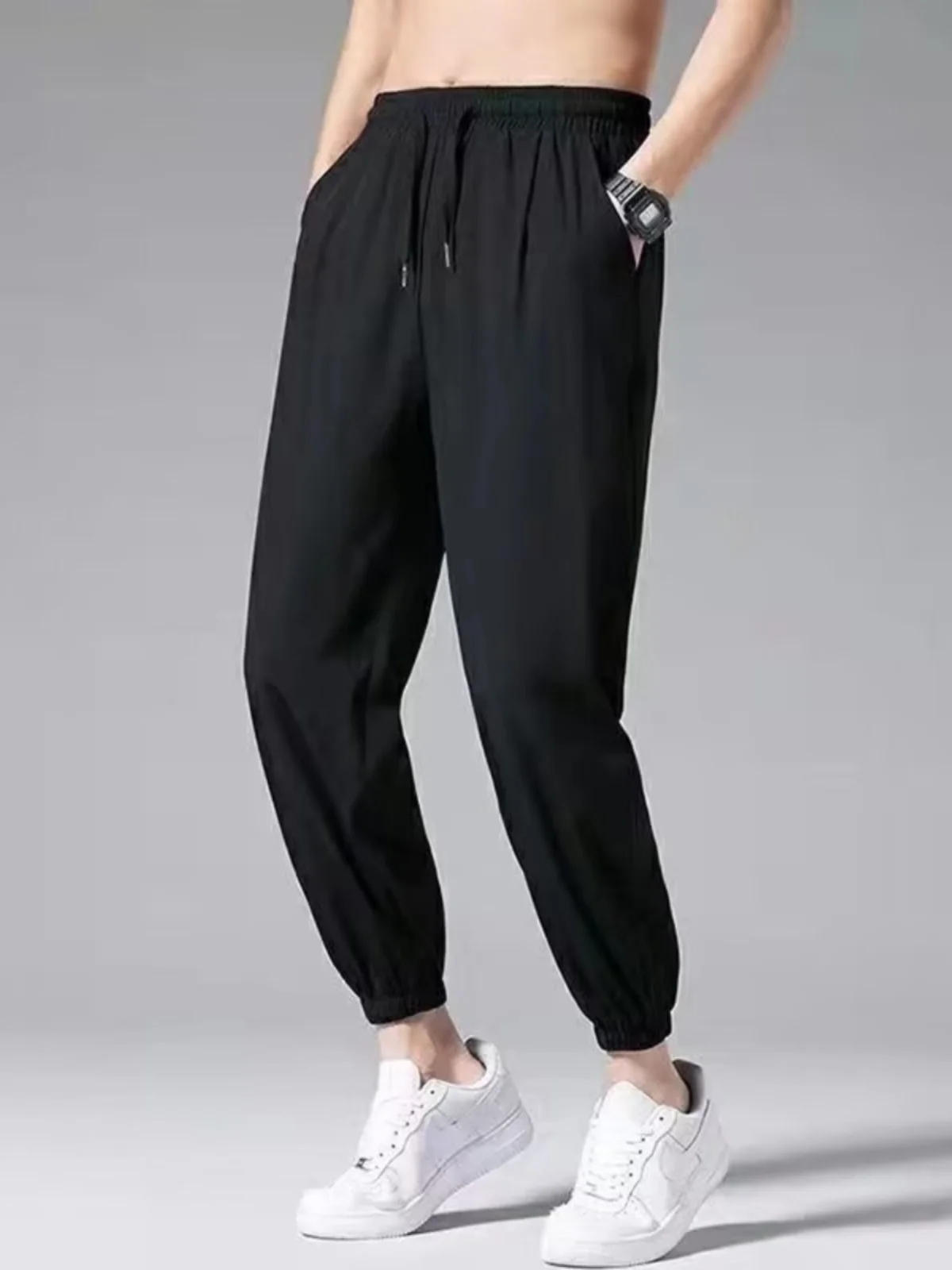 

Men's Ice Silk Qui Dry Slim Fit Nine-Five Pants Casual Faionable All-Match Cuffed Trousers Trendy Youth Active Sle