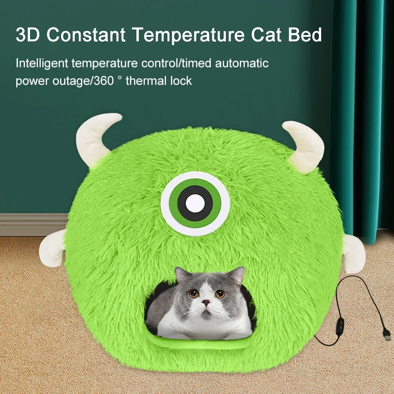 Pet Cat Heating Bed USB Winter Warm Cat Tent Cave Dog Sleeping Bed House Adjustable Temperature Electric Heater with Timing