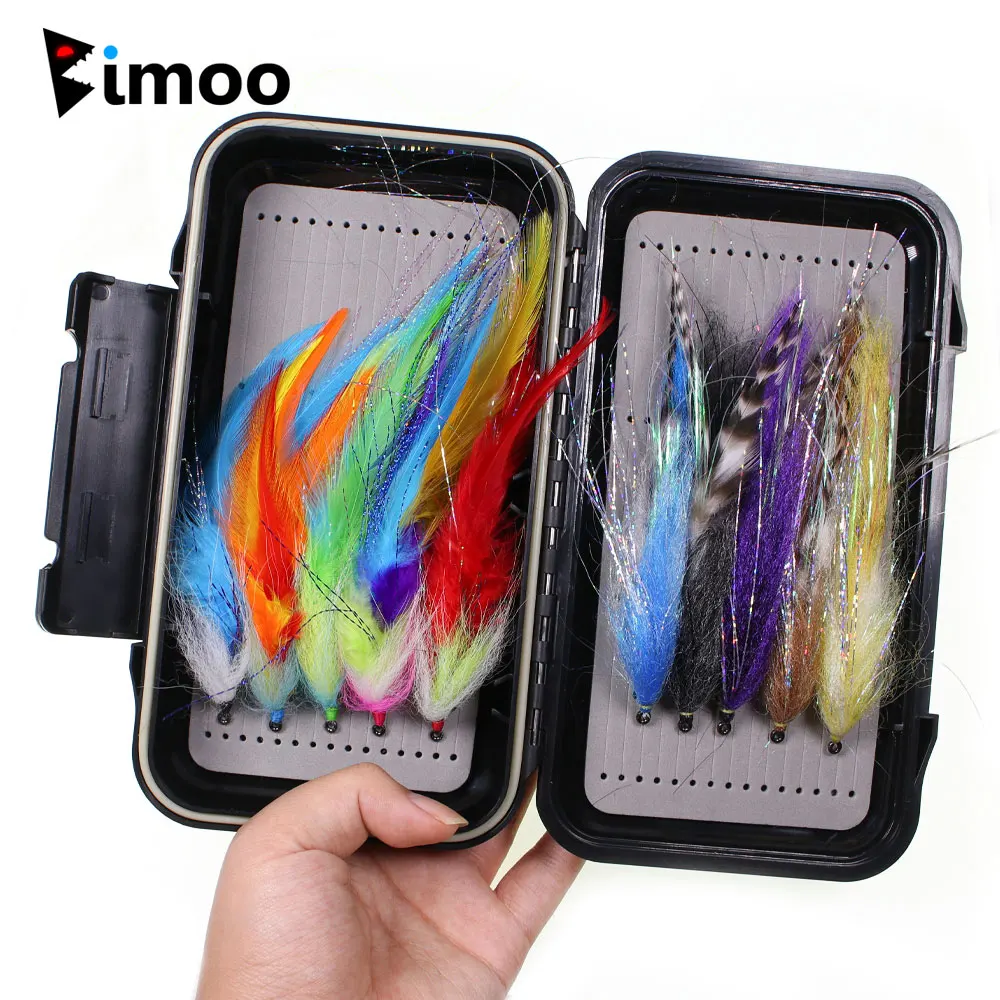 Bimoo 10pcs Flies Fish Streamer Kit Rooster Hackle Feather Streamer EP Silky Fiber Streamer Trout Bass PIke Sea Fishing Lures