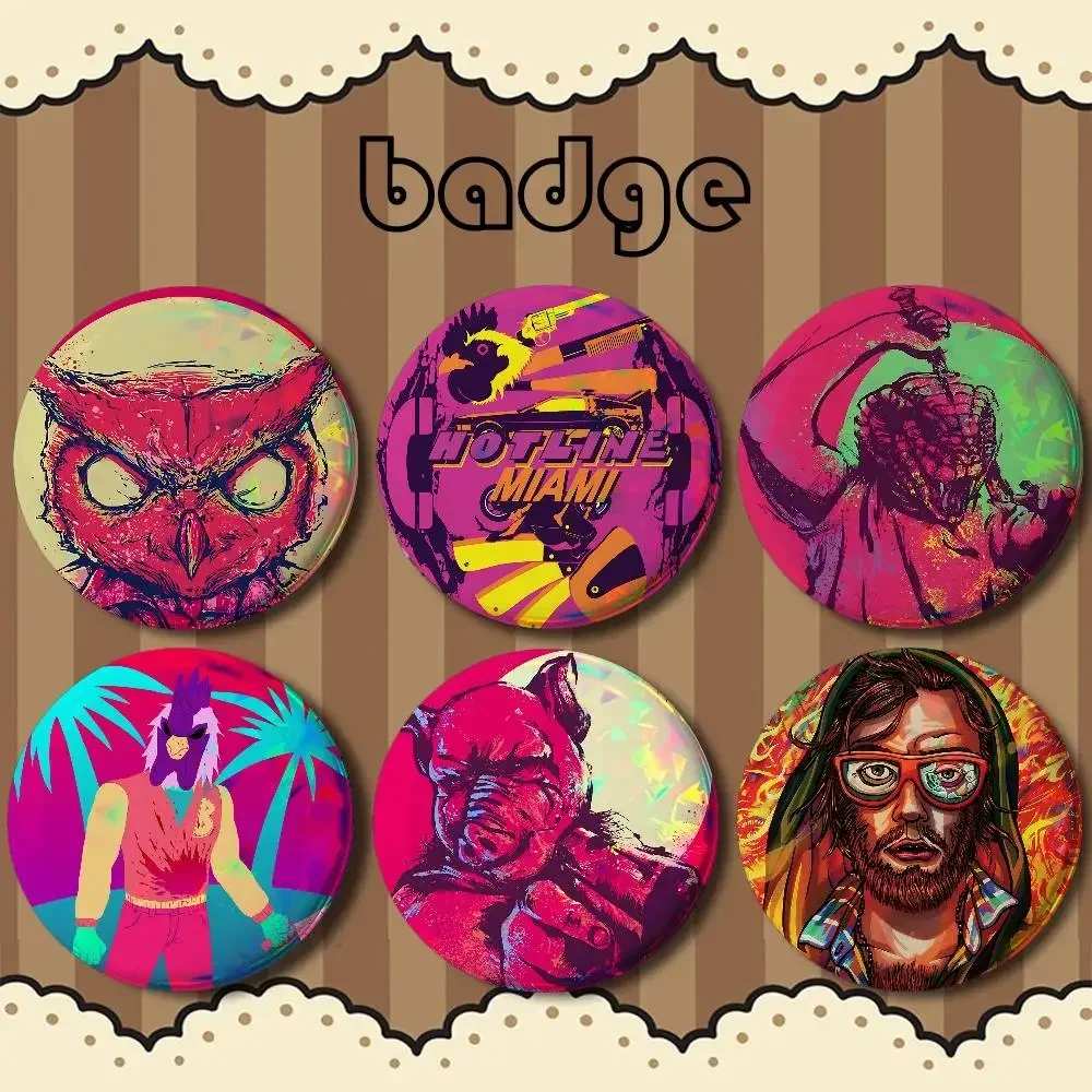 Game H-Hotline M-Miamis For Badge Custom Cartoon Lapel Pin Metal Brooch Badges For Backpack Clothing Decoration