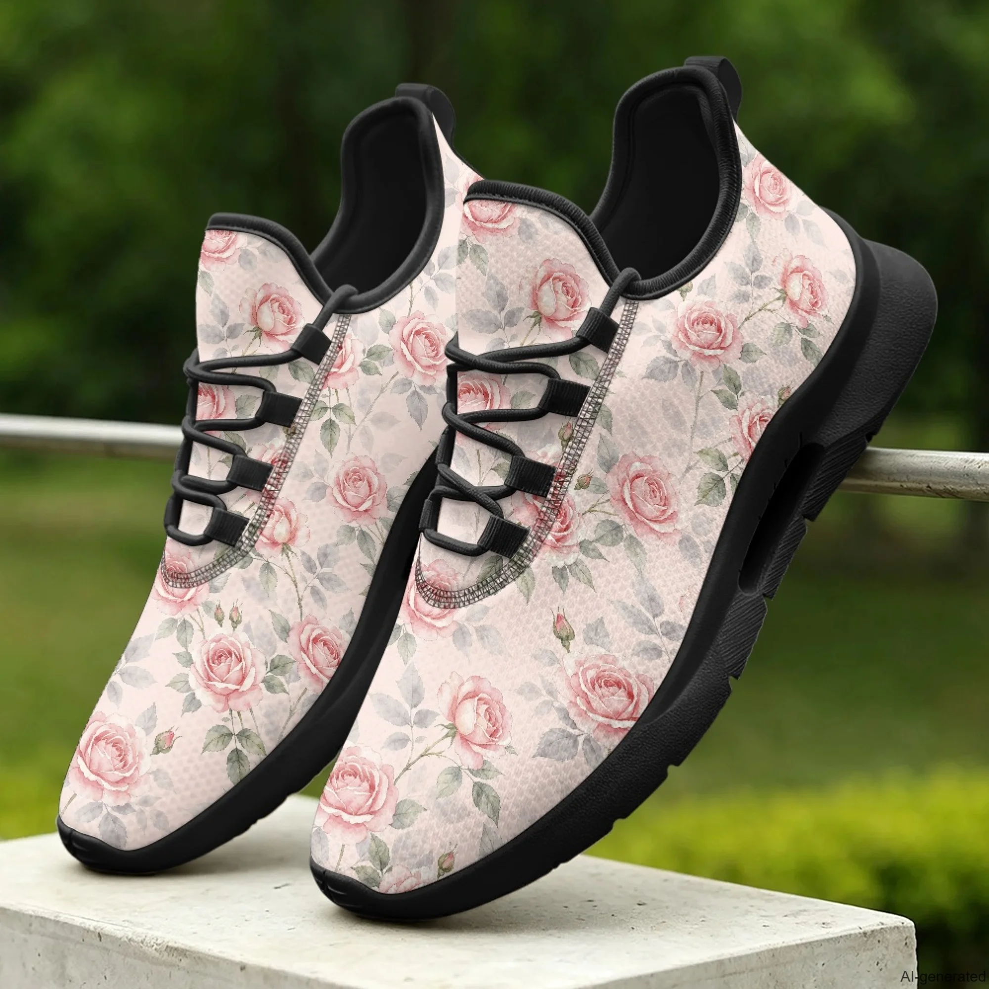 XIXIRIMIDO Lady Nursing Shoes Lace-up Casual Shoes Nurse Shoes Woman Hospital Nurse Comfortable Indoor Shoes Rose Print 35-48