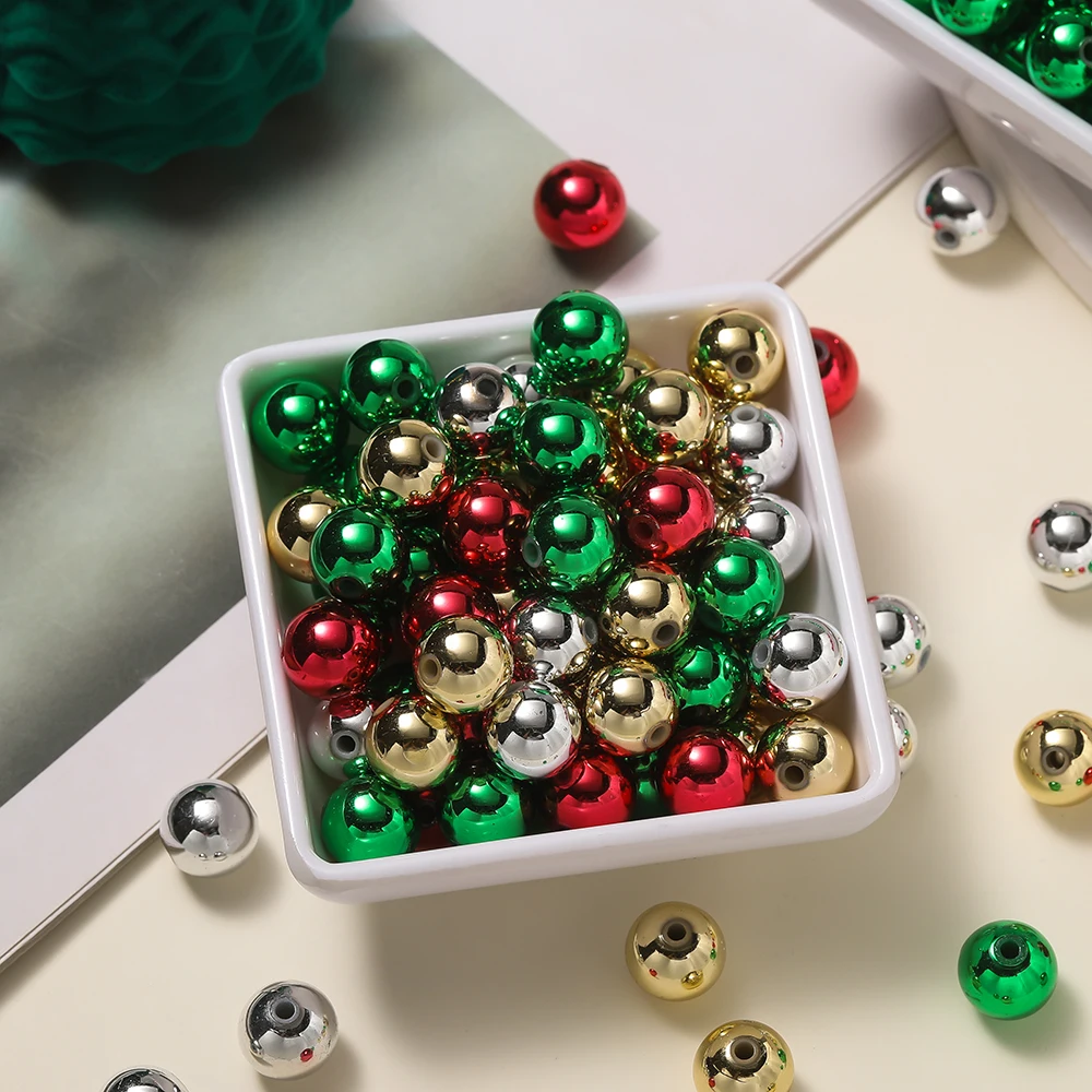 

20-100pcs Christmas ABS Plastic Colorful Round Beads 6-12mm Spacer Loose Beads for DIY Earrings Bracelet Jewelry Making Supplies