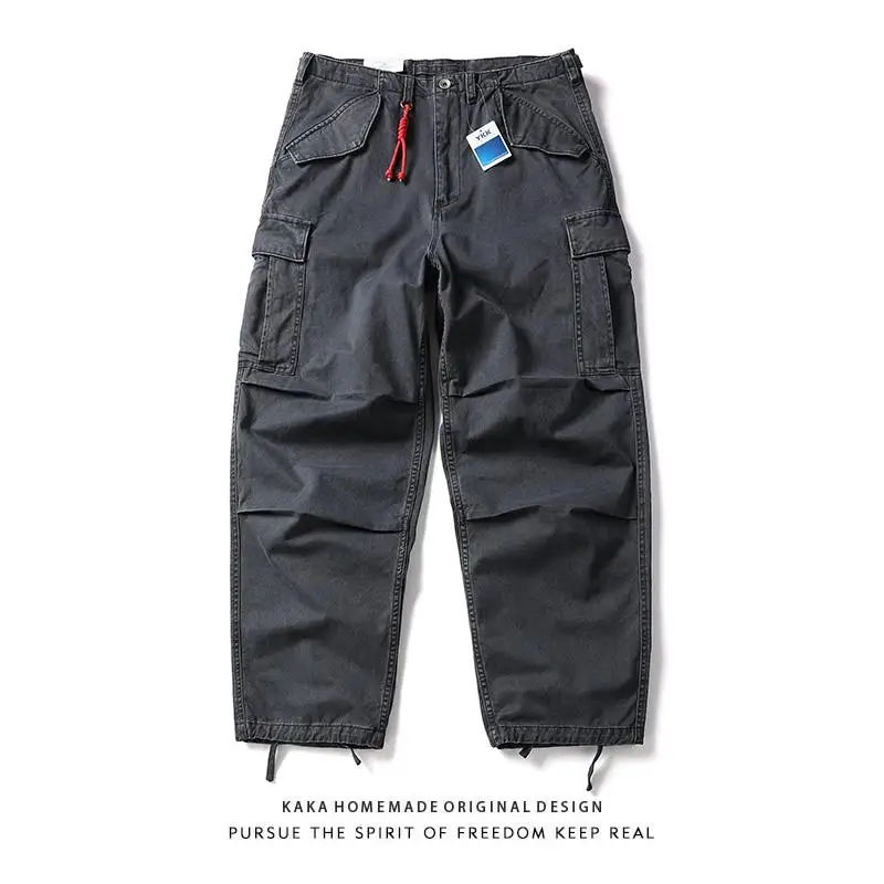 

Мужские рабочие брюки в американском стиле, свободные, широкие, повседневные, длинные, с красной веревкой, микро-конусной формы, модные, винтажные