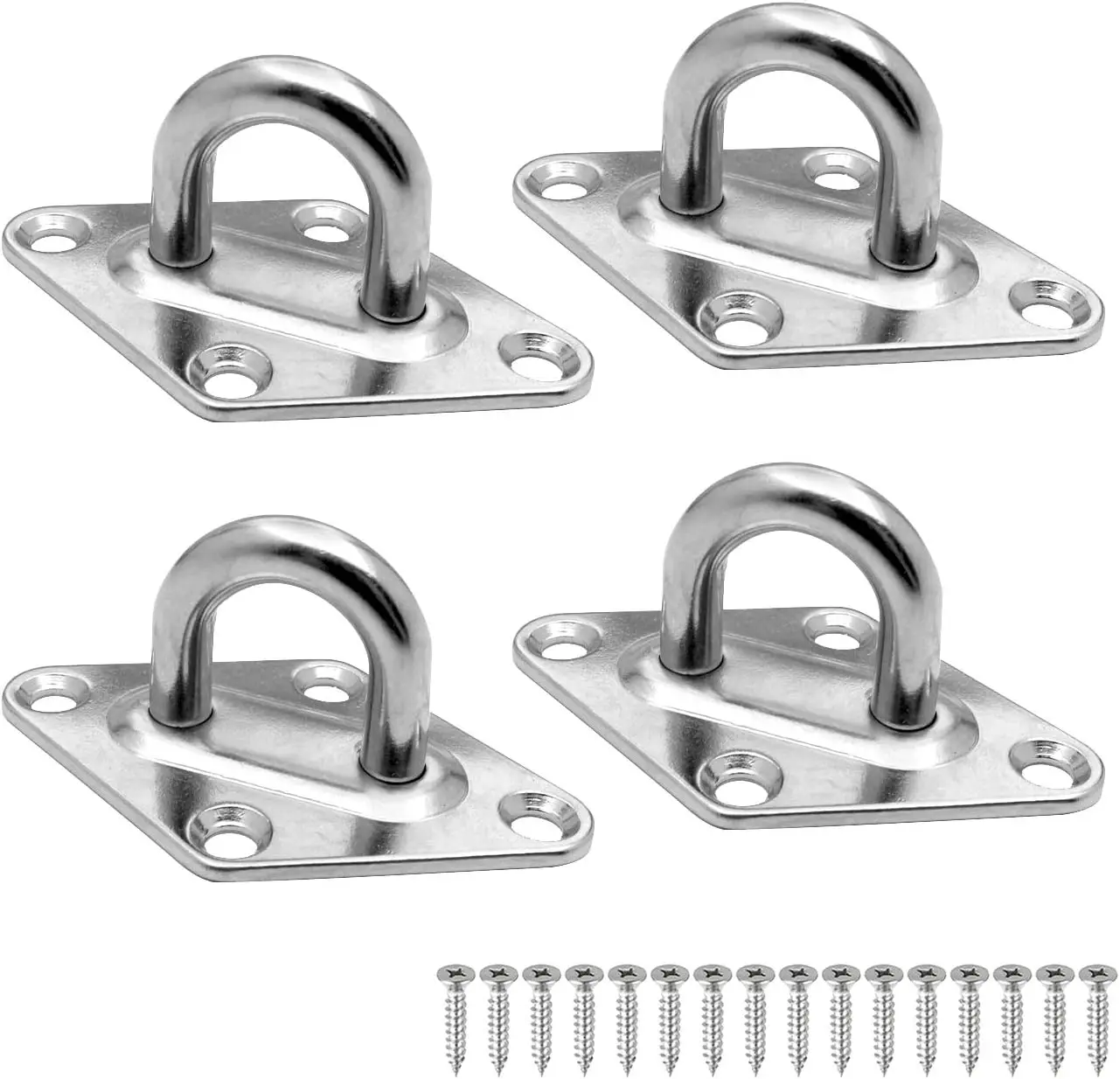 2/4Pcs 304 Stainless Steel Screw Hooks With Mounting Screws Eye Plate for Marine Equipment Ceiling Wall Hangings