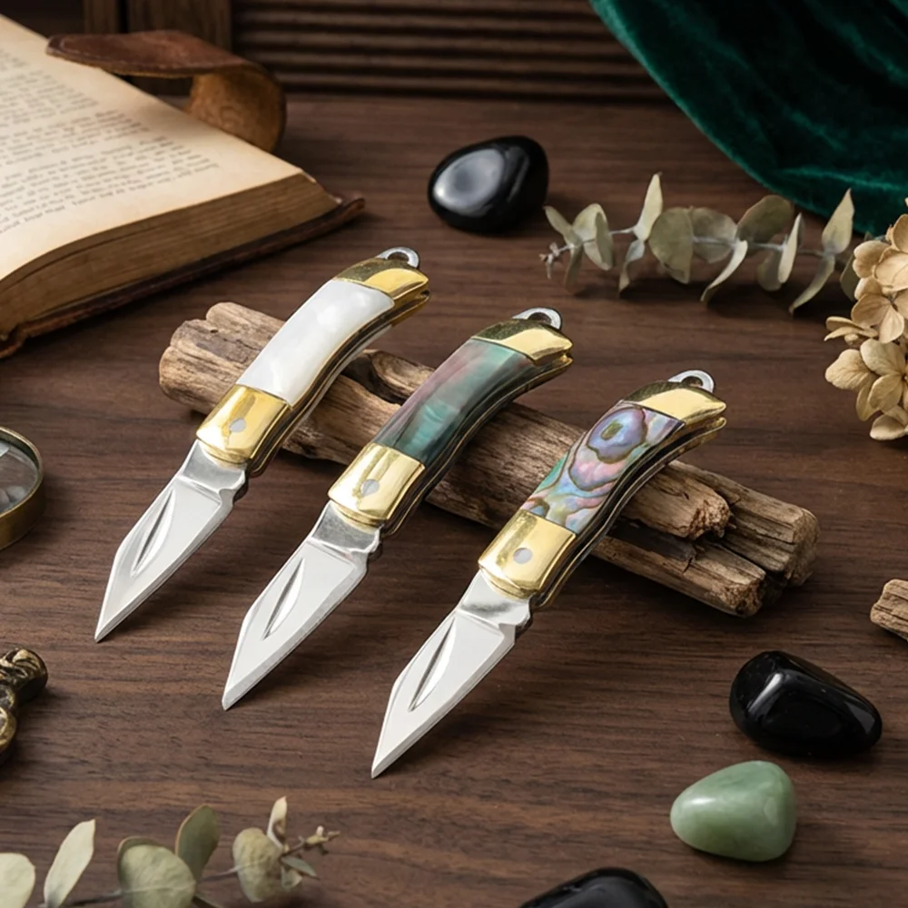 Colorful Shell Handle Keychain Knife, Stainless Steel Mini Pocket Knife, Portable Fruit Paring Knife with Multiple Color Options