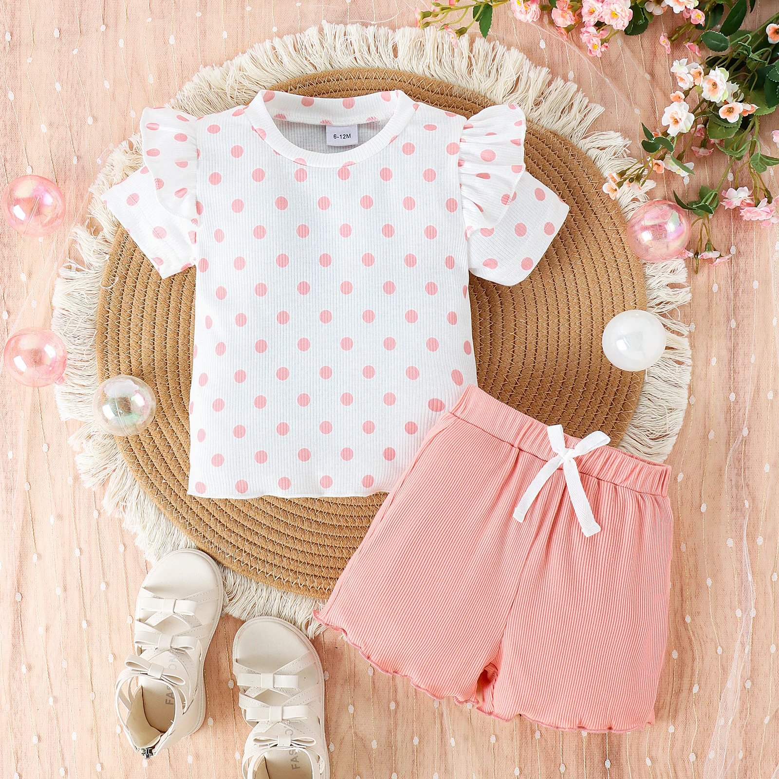 2PCS Summer 0-4 Years Old Trend Fashion Good-Looking Children Universal Comfortable Soft Polka Dot Print Clear Top + Shorts