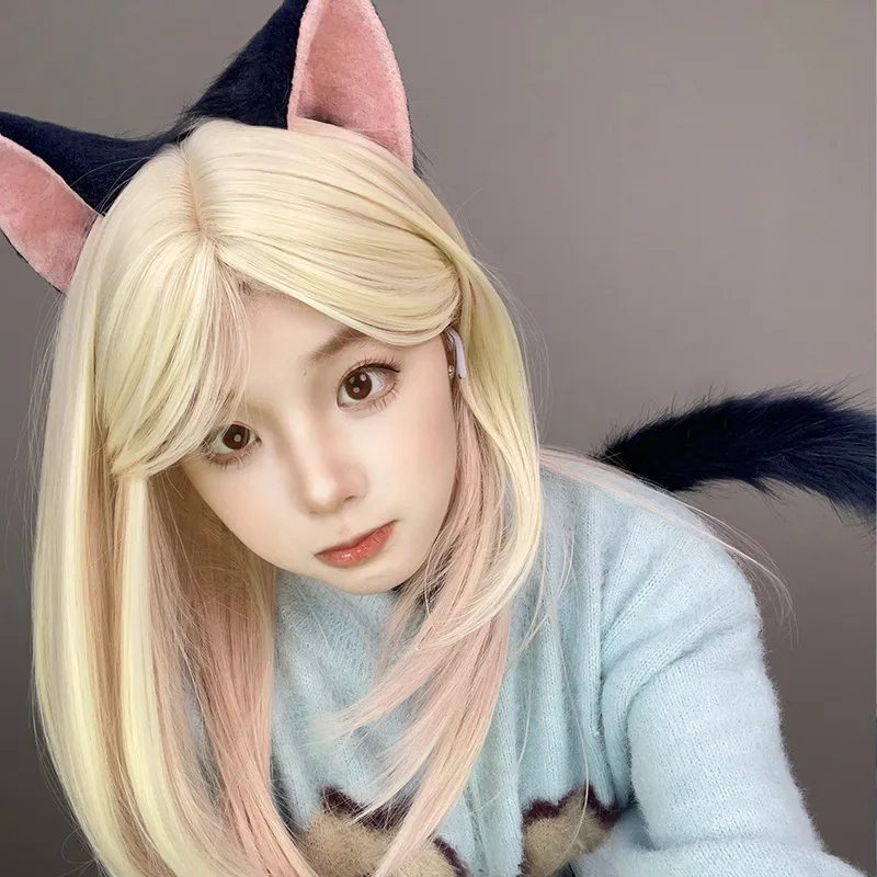 

Anime Cosplay Headband Animal Cat Ears Plush Headwear Tail Camouflage Dress Up Party Carnival Props Set