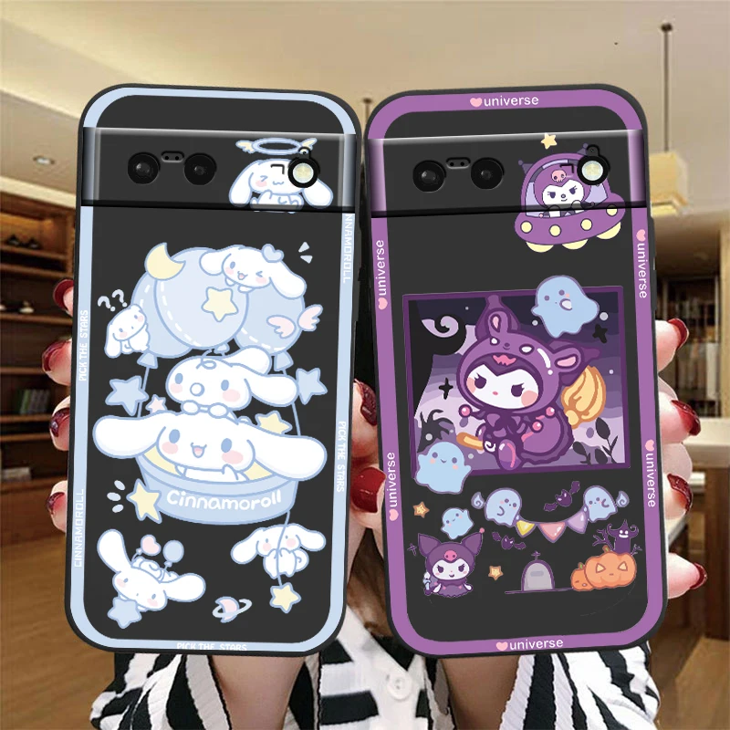 Kuromi Cartoon Sanrio Art For Google Pixel 8 7A 7 6A 6 5A 5 4 4A XL 5G Black Silicon Shockproof Shell Soft Phone Case