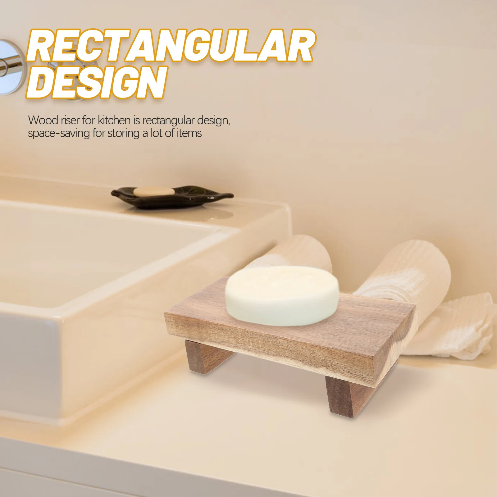 

Wooden Pedestal Stand for Bathroom Kitchen Decor Wood Riser for Display Storage Space-Saving Rectangular Design Multi-Functional