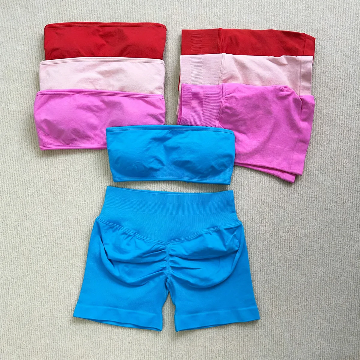 Denyf 2Pcs Women's Yoga Set Backless Bandeau Sports Bra Top with Hip-Lifting High-Stretch Shorts Sexy Gym Workout Vest Outfit