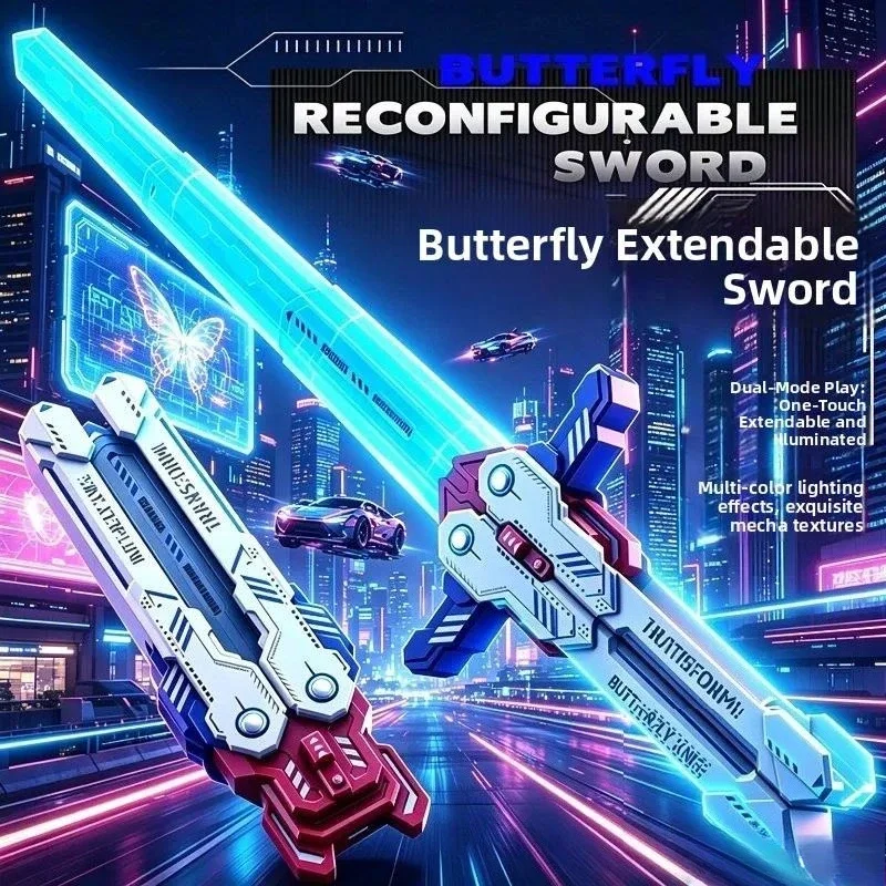 Dual Form Butterfly Toy Sword Retractable Drop Resistant Toy Knife Cosplay Toy with Light Sound Music Stress Relief Toy Fidget