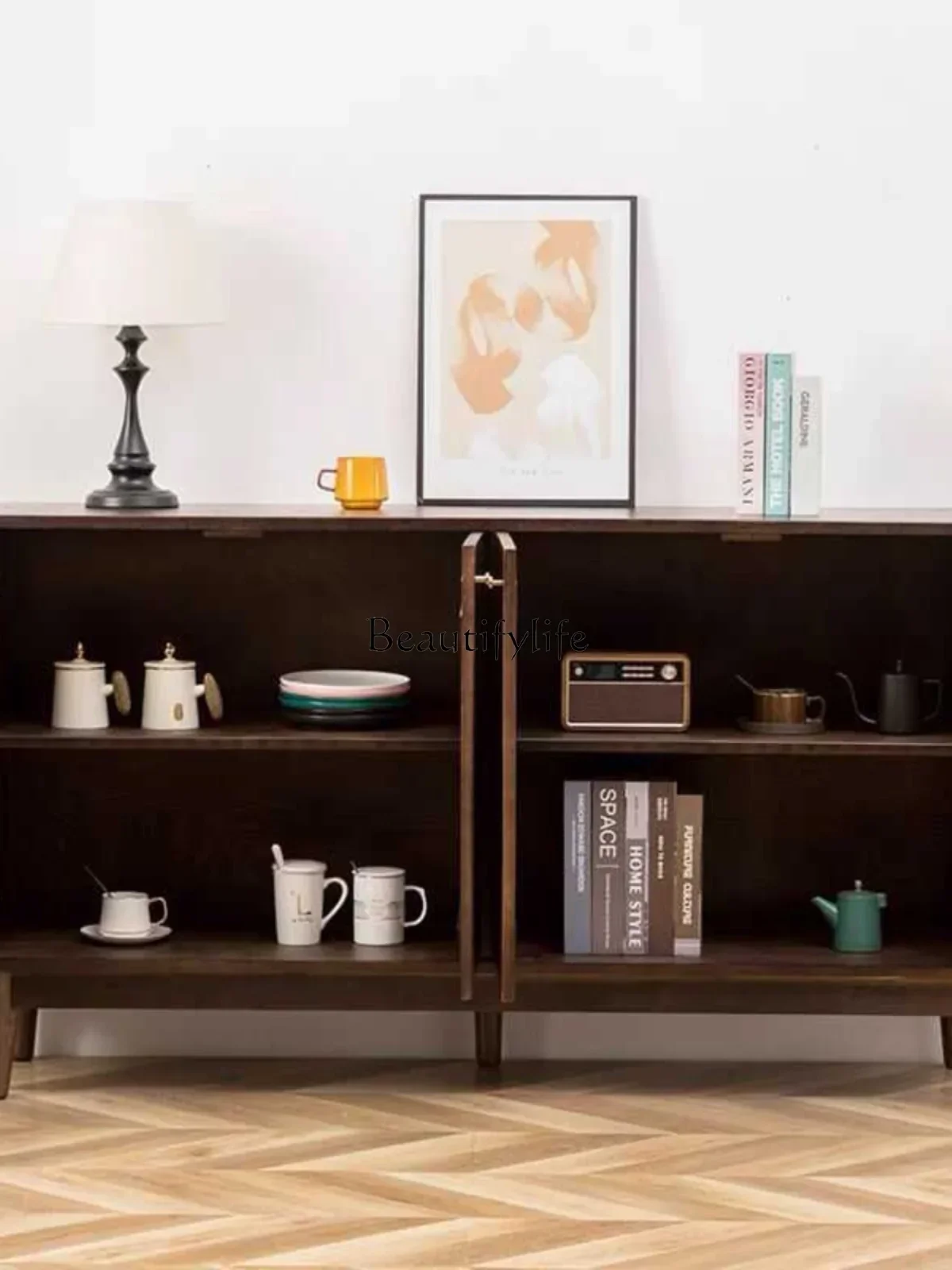 LNordic retro solid wood simple storage modern wabi sabi natural wind against the wall