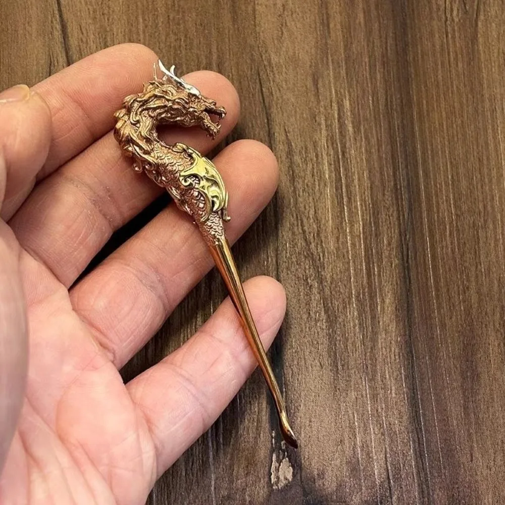 Brass Dragon Dig Ear Spoon Craft Keychain Ornament Home Decoration Figurines