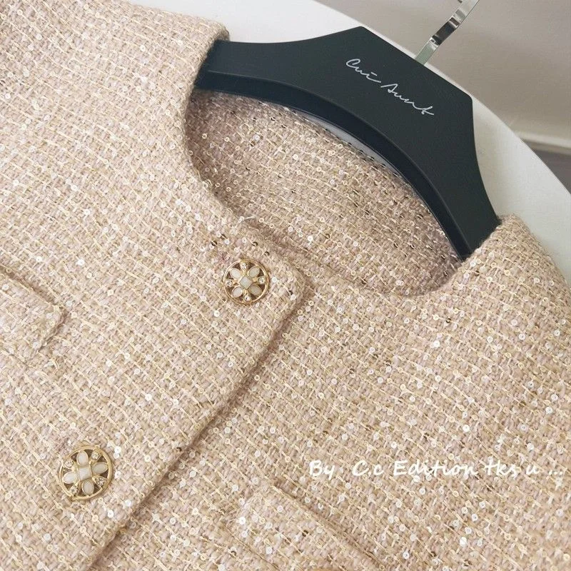 Sequin Fragrance Coat Women's 2025 Spring Autumn New Jacket Tweed Short Outerwear Female High-Quality Fashion Overwear Tops Lady