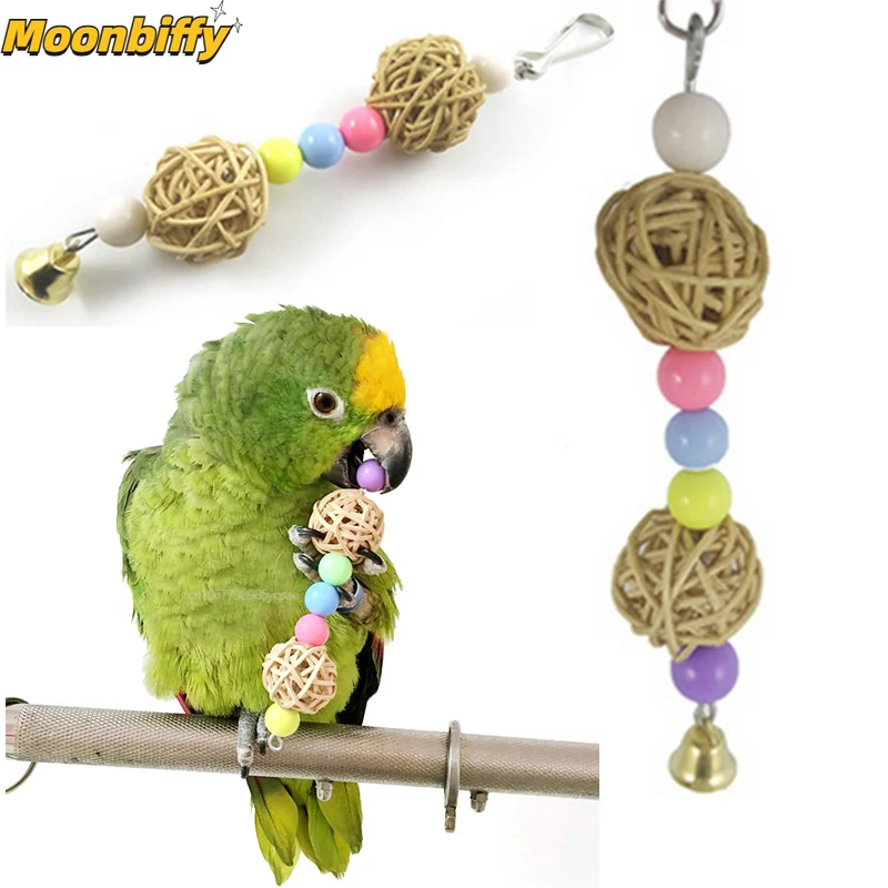 1pcs Parrot Chew Toys Natural Wooden Birds Perch Hanging Chewing Swings Cage Toy Pet Bird Climbing Bird Toys for Cage