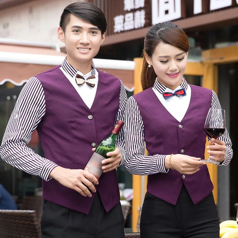 Restaurante ocidental catering hotel barkhtvwaiter feminino camisa de uma peça café leite loja de chá uniforme de trabalho masculino manga longa