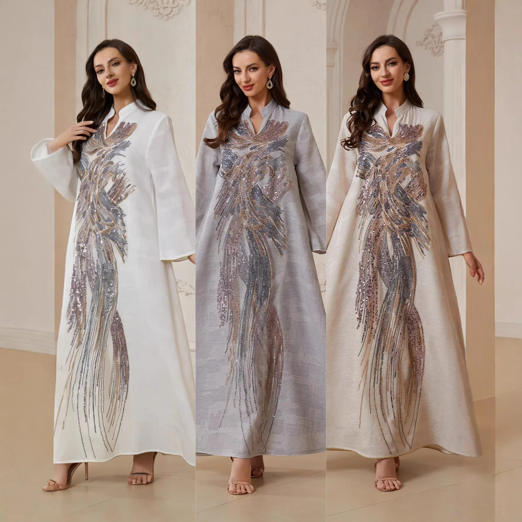 

Eid Abaya Women Dress Muslim Mesh Sequins Dubai Vestidos Largos Long Dresses Kaftan Arab Robe Party Caftan Jalabiya Ramadan 2026